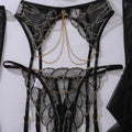 Luxury Halter-Neck Lingerie Set with Metal Chain Decoration See-Through Heavy Embroidery Body-Shaping Sexy Five-Piece Ensemble