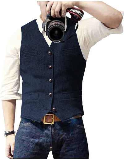 Men's Suit Vest V Neck Wool Herringbone Tweed Casual | SAMAG