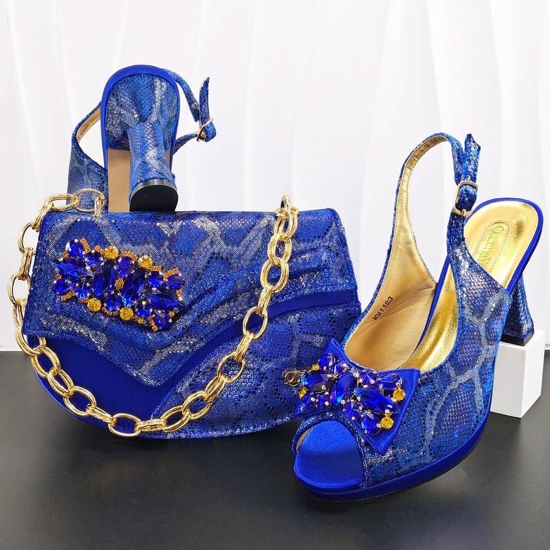 New Arrive Peep Toe Heels Bigger Size for Women 2026 Elegant Party Pink Color Diamond Pumps Italian Shoes and Bags Matching Set