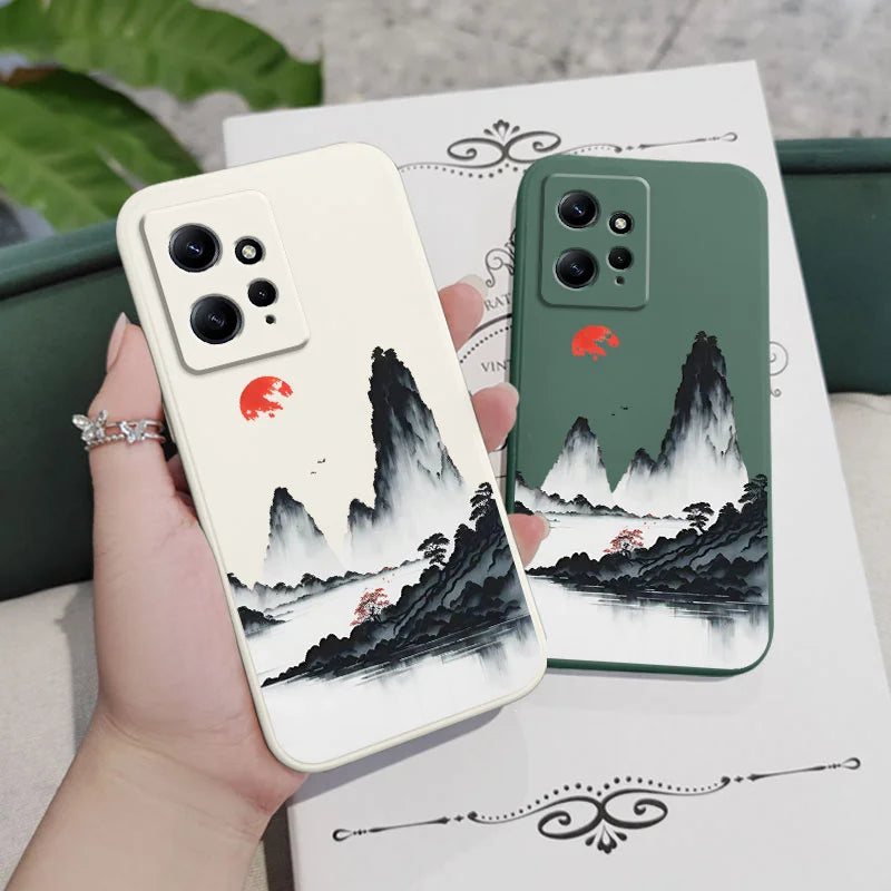 Sunset Red Phone Case For Xiaomi Redmi Note 13 12 12S 11 11S 10 10T 10S 9 9S 8 7 Pro Plus 4G 5G Liquid Silicone Cover