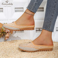Goreyodoly women mule flats rhinestone cutout patchwork shoes elastic slip on wide fit lightweight soft sole comfort loafers
