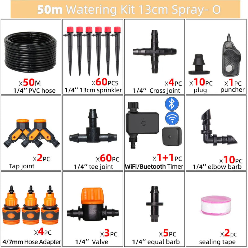 13cm 8-Hole Sprinkler Drip System 1/4'' Hose Wifi/Bluetooth-compatible Timer Kit for Garden Pot Plant Automatic Irrigation Devic
