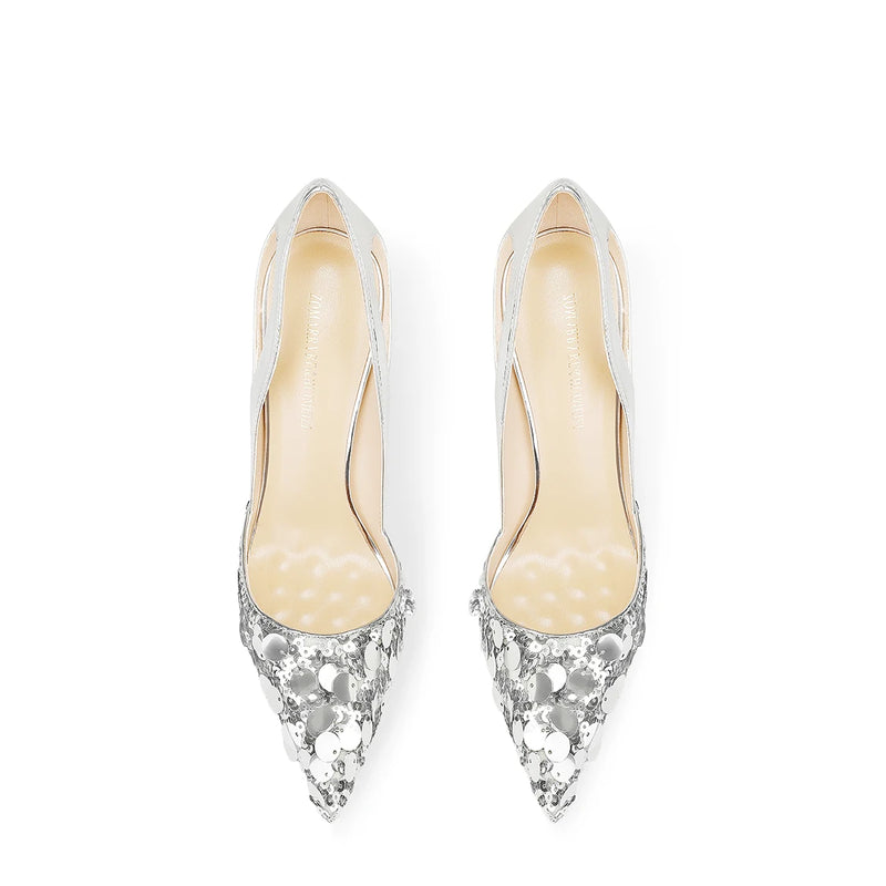 Silver Sequined High Heels Women's Pointed Heels 2025 Summer New