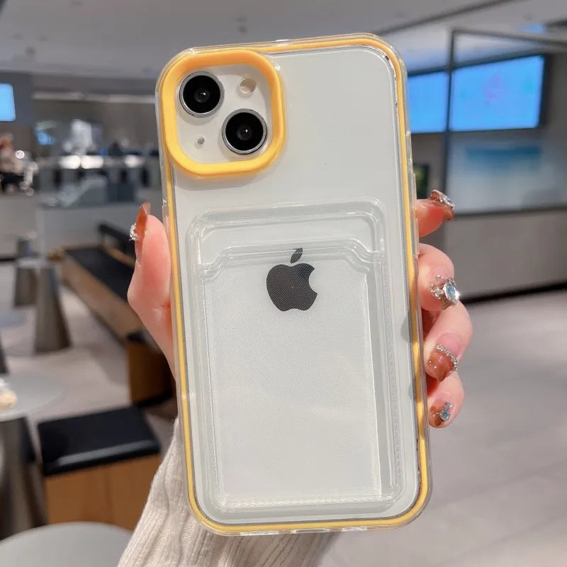 Simple Fashion Card Pocket Bag Colorful Bumper Phone Case For iPhone 16 17 Pro Max 15 14 13 12 11 16 Plus Air Clear Back Cover