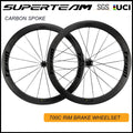SUPERTEAM Carbon Spoke WHEELS 50mm Carbon Fiber Wheelset Road Rim Brake Wheels Tubeless Clincher