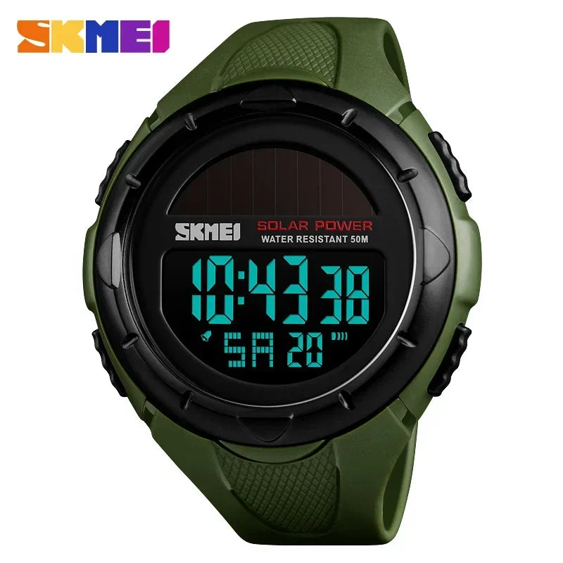 SKMEI 1405 Sport Digital Mens Wristwatches Solar For Power Enviormentally Alarm Male Clock reloj hombre Men Luminous Watches