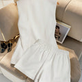 Elegant Style Women Summer Sleeveless Lapel Double Button Vest Pleated Short Pants Set
