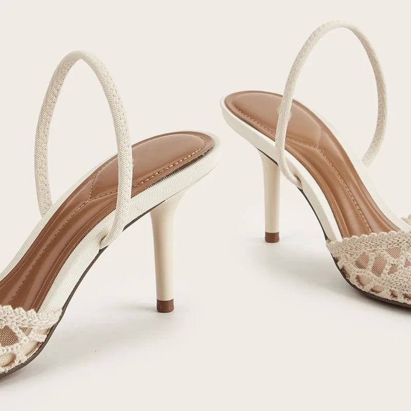 Woven Openwork Singback High-Heeled Sandals Women Sexy Pointed-Toe High Heels for Ladies Summer Comfortable Elegant Women Shoes