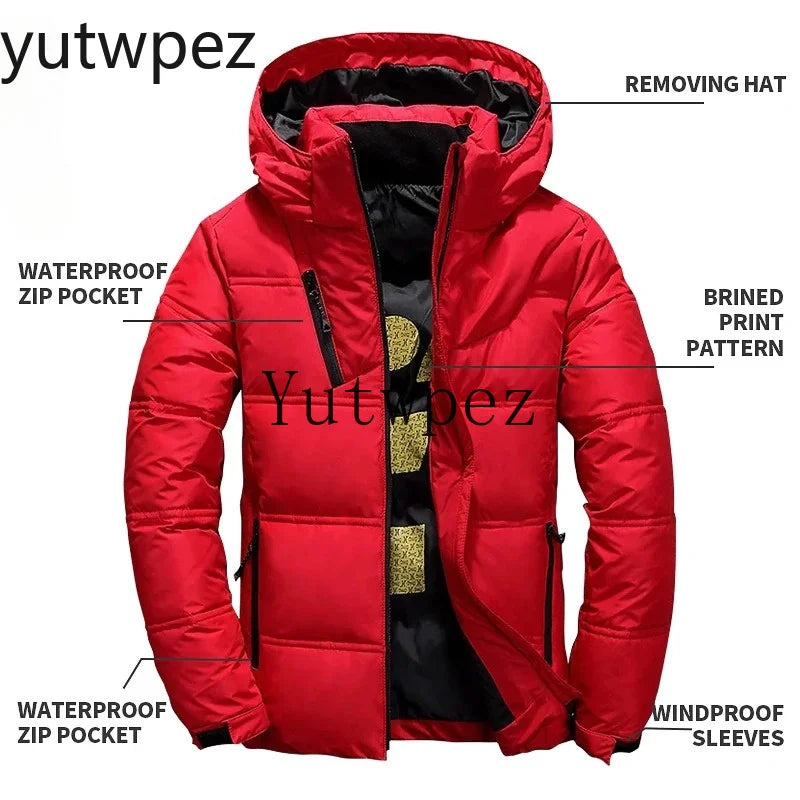 Outdoor Casual Hooded Overcoat Clothes White Duck Down Jacket Men Winter Men's Coat Windproof Removable Cap Parkas Solid Color