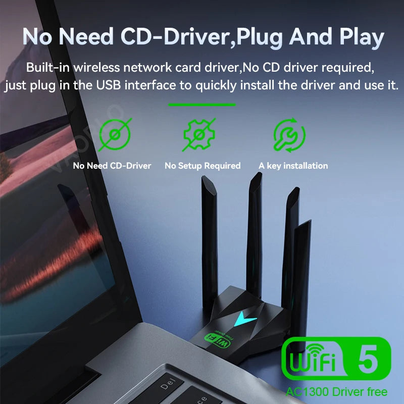 1300Mbps WiFi USB Adapter Dual Band 2.4G+5.8G Driver - free 4 Antennas 3.0 High - Speed Wireless Card - Visuel 4 | SAMAG