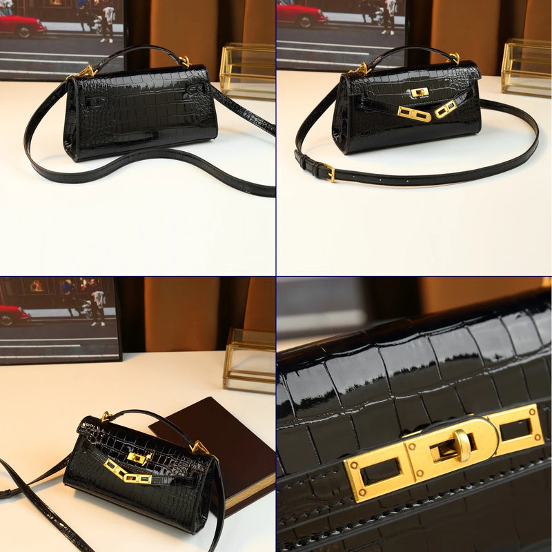 French Crocodile Trendy Solid Color Handbag Women's Classic Versatile Boston Bag