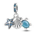 925 Sterling Silver Ocean Theme Charm Beads For Women Blue Wave Dolphin Seashell Compatible Summer Beach Vacation Jewelry