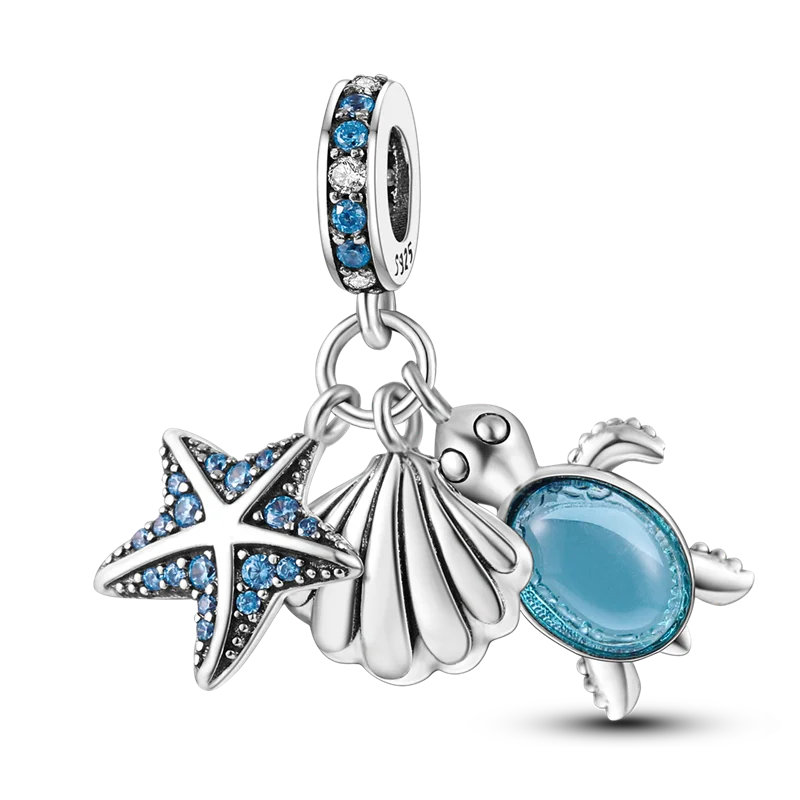 925 Sterling Silver Ocean Theme Charm Beads For Women Blue Wave Dolphin Seashell Compatible Summer Beach Vacation Jewelry