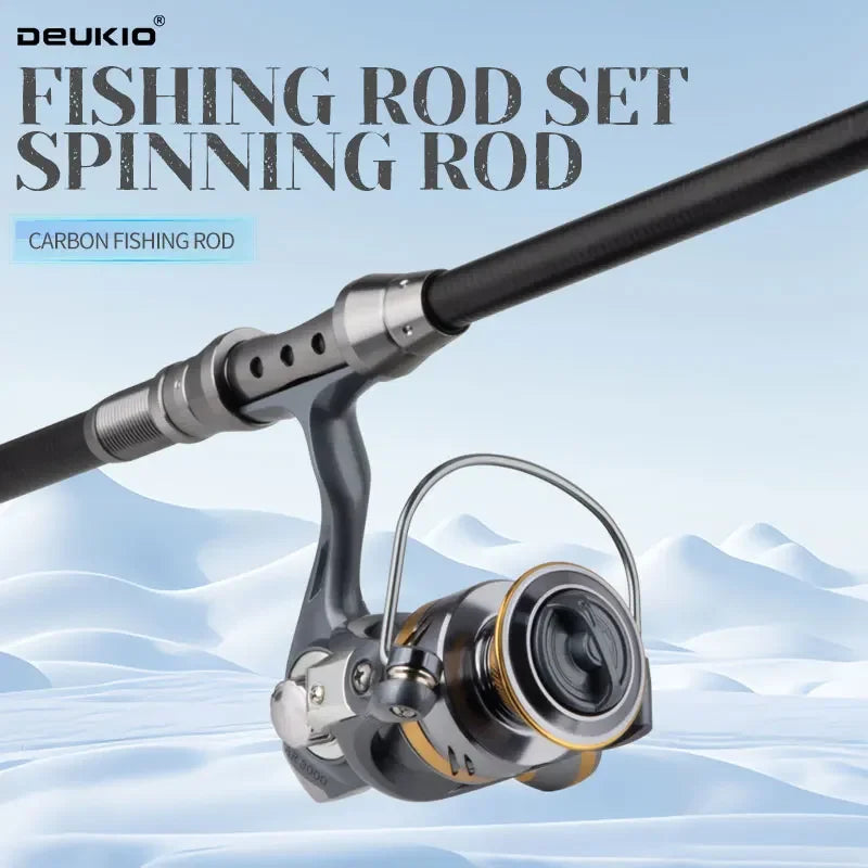 DEUKIO Fishing Rod and Reel Combo Telescopic Fishing Rod Spinning Reel Max Drag 8Kg for Saltwater Freshwater Beach Fishing