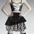Summer Large Size New Irregular Punk Style Sexy Plaid Splicing Skirt Personalized Girl Subculture Lace Goth Style Short Skirt