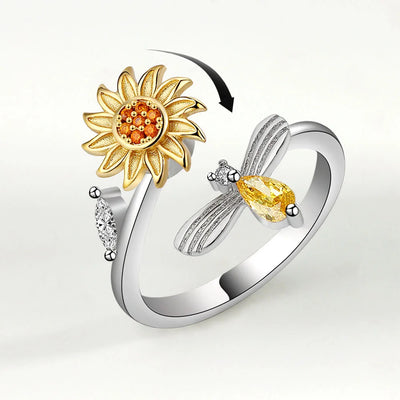 VENTFILLE 925 Sterling Silver Sunflower Diamond Zircon Rotatable Ring For Women Gift Relieve Stress Jewelry | SAMAG