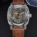 Men Automatic Watch Retro Style Mechanical Watches Skeleton Carve Waterproof Leather No Logo Mens Watch Boyfriend's Gift