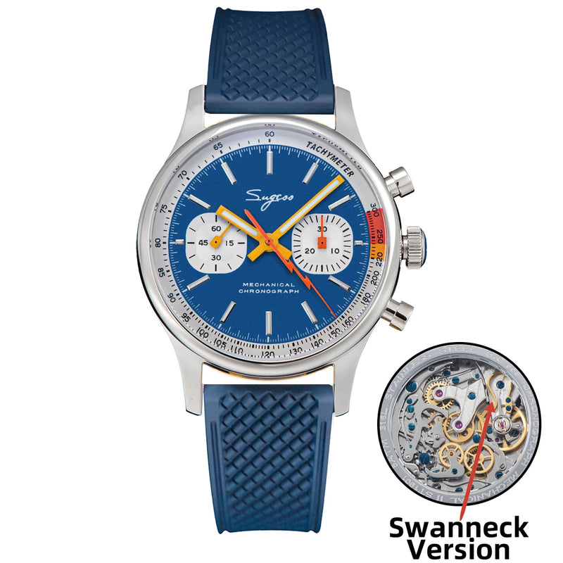 Sugess Pilot Watch with Seagull Movement Swanneck Wristwatch Mechanical Chronograph Sappire Crystal Military Limited Racing 1963