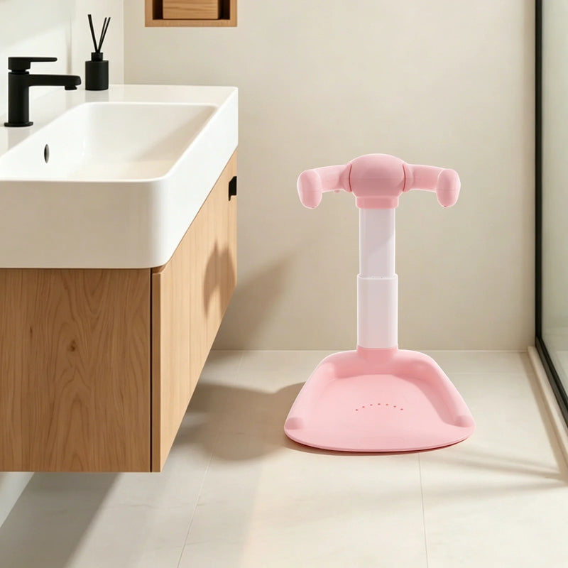 Baby Bath Shower Stand Floor Standing Adjustable Shower Tower for Toddler Standing Up Themselves, Grey/Pink/Khaki Ergonomic Standing Bath Support for 6-36 Months Baby
