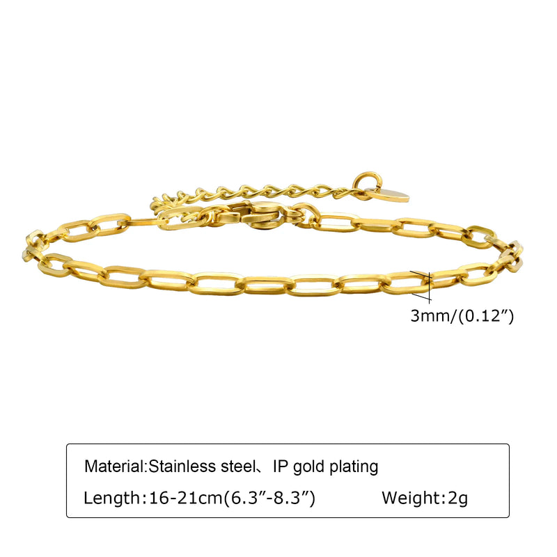 Women Stainless Steel Chain Bracelet, 18K Gold Plated Twist Paperclip Adjustable Link Chunky Stackable - Visuel 13 | SAMAG