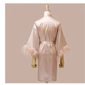 Women FEATHER Bride Bridesmaid Wedding Robe Satin Kimono | SAMAG