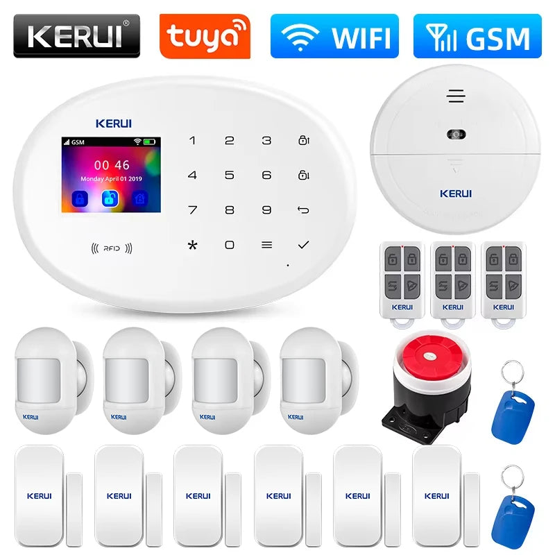 KERUI WIFI GSM Alarm System Kit W202 Home Security Protection Tuya Smart Support Alexa with Motion Detector Door Opening Sensor