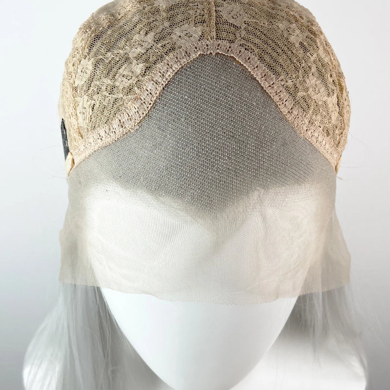 Widow‘s Peak Silver Grey 13x4 Synthetic Lace Front Wigs for Women Elf Cosplay 26 Inch Long Straight Glueless Wigs Free Part