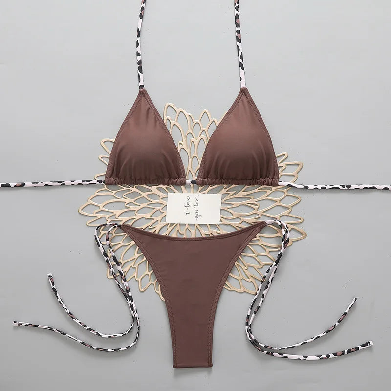 Sexy Leopard Women's Beach Bikini Swimsuit Halter Tie | SAMAG