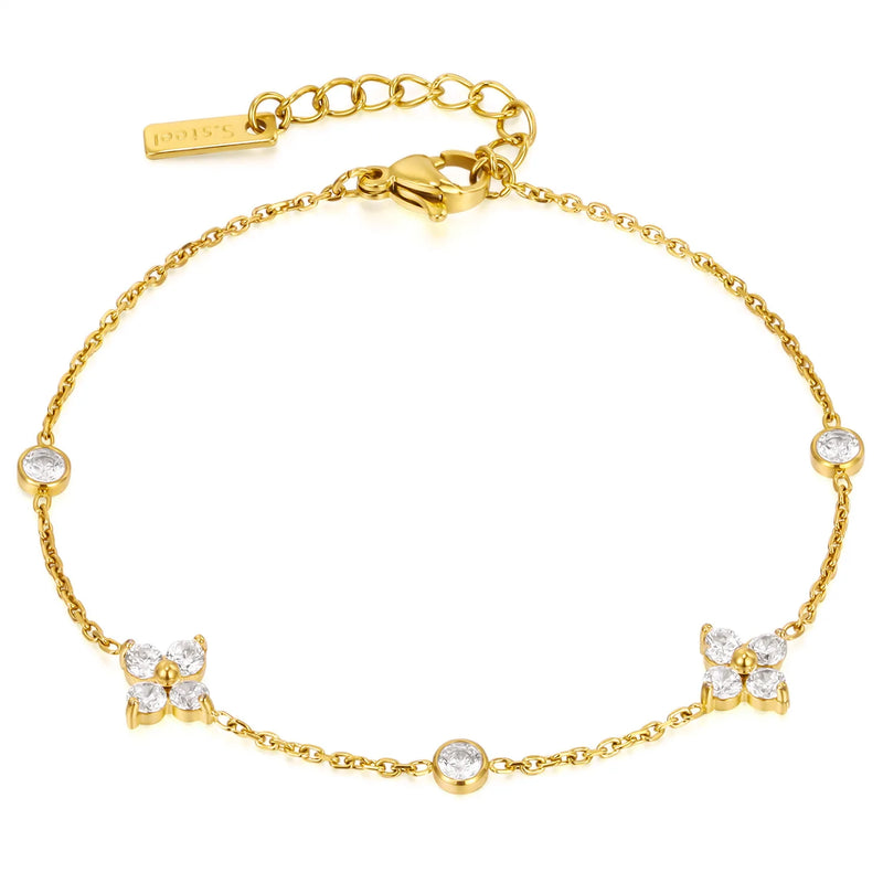 Stainless Steel 18K Gold Plated For Lucky Leaf CZ zircon Bangle Bracelet Set Stackable For Women Crystal - Visuel 8 | SAMAG