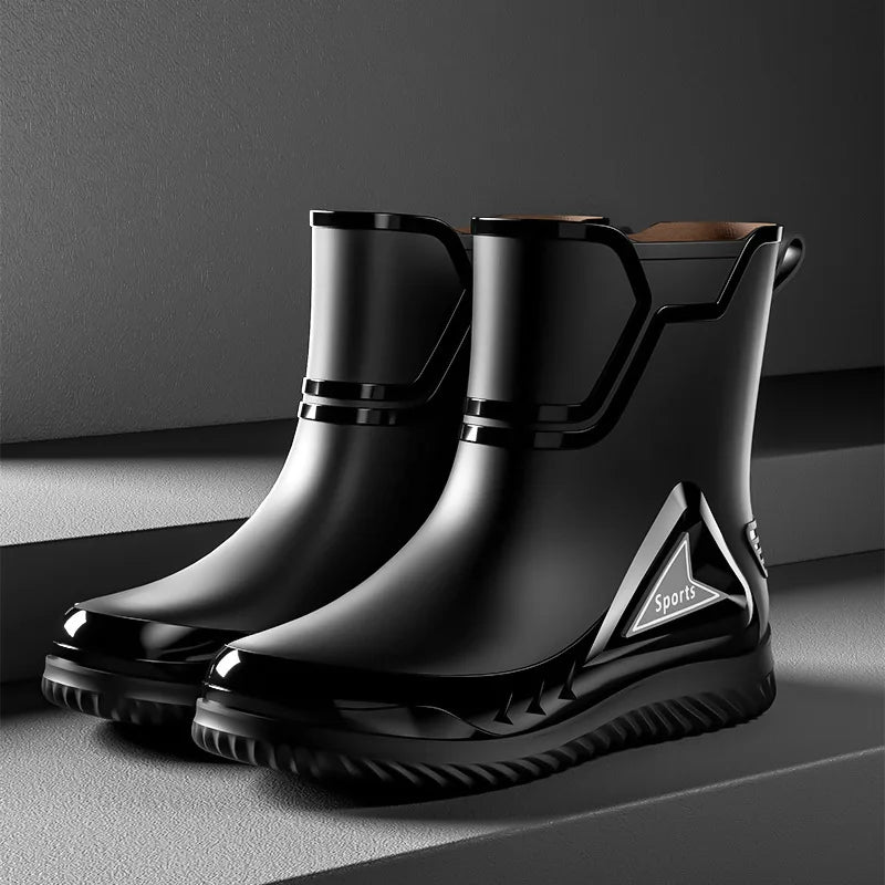 Rain Shoes Men's Medium Tube Non-slip Waterproof Shoes Outdoor Water Boots Thermal Short Tube Rubber Shoes Men