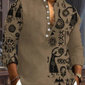 New Men's Henry Collar Linen Long Sleeve Casual Shirt | SAMAG