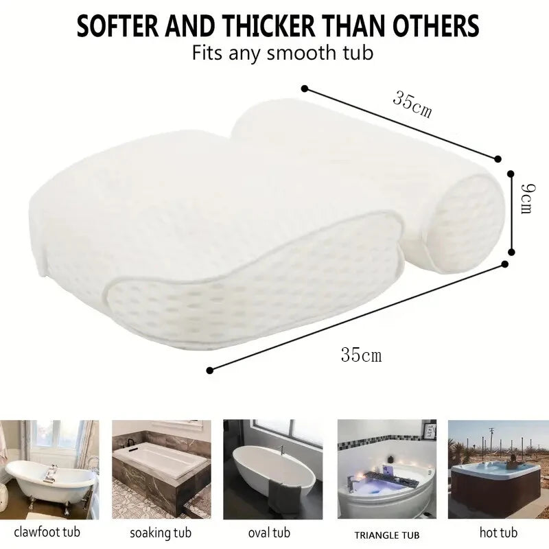 1 Spa Bathtub Pillow with Anti Slip Suction Cup for Neck and Back Support, Bathroom Accessory, Bathtub/Bathroom Accessory