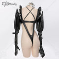 Meowcos Women Gothic Dark Maid Lingerie Set Black Sexy Bodysuit with Miniskirt and Stockings Cosplay Costumes