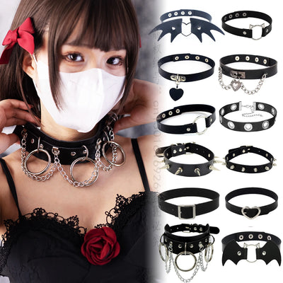 Woman Black Punk Choker Collar Necklace Sexy PU Leather | SAMAG