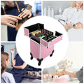 18" Aluminum Makeup Train Case, Rolling Cosmetic Organizer Cart with Key Lock, Large Portable Beauty Storage Suitcase for Professional Travel Salon