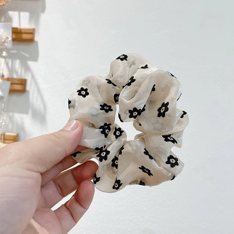 Fairy high-quality organza mesh yarn pleated flower large intestine hair ring tied hair head rope fashion hair accessories