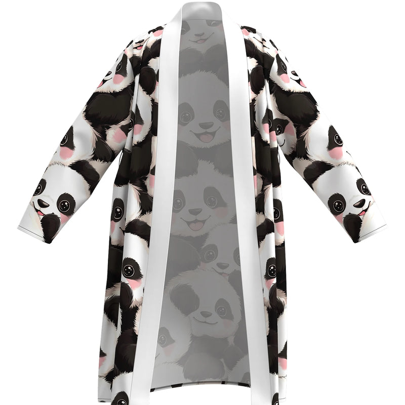 Men's soft panda print kimono bathrobe, cute cartoon national treasure pattern long-sleeved home clothes, casual nightgown