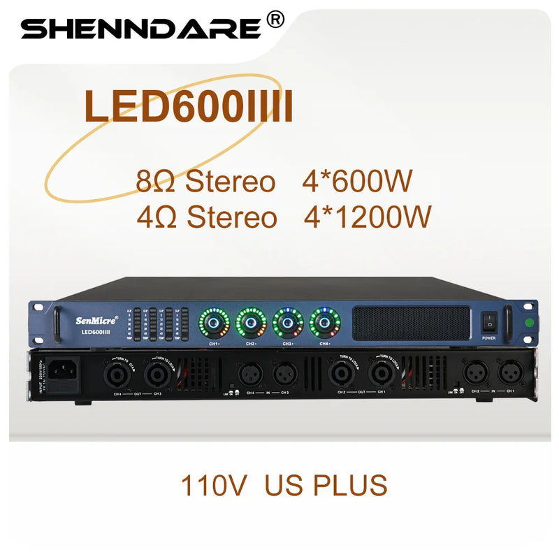 SenMicre LED450 4X450W 8Ohm Professional Digital Power Amplifier 4 Channel Sound Amplifier DJ Subwoofer AMP 4X1200W 4Ohm Class D