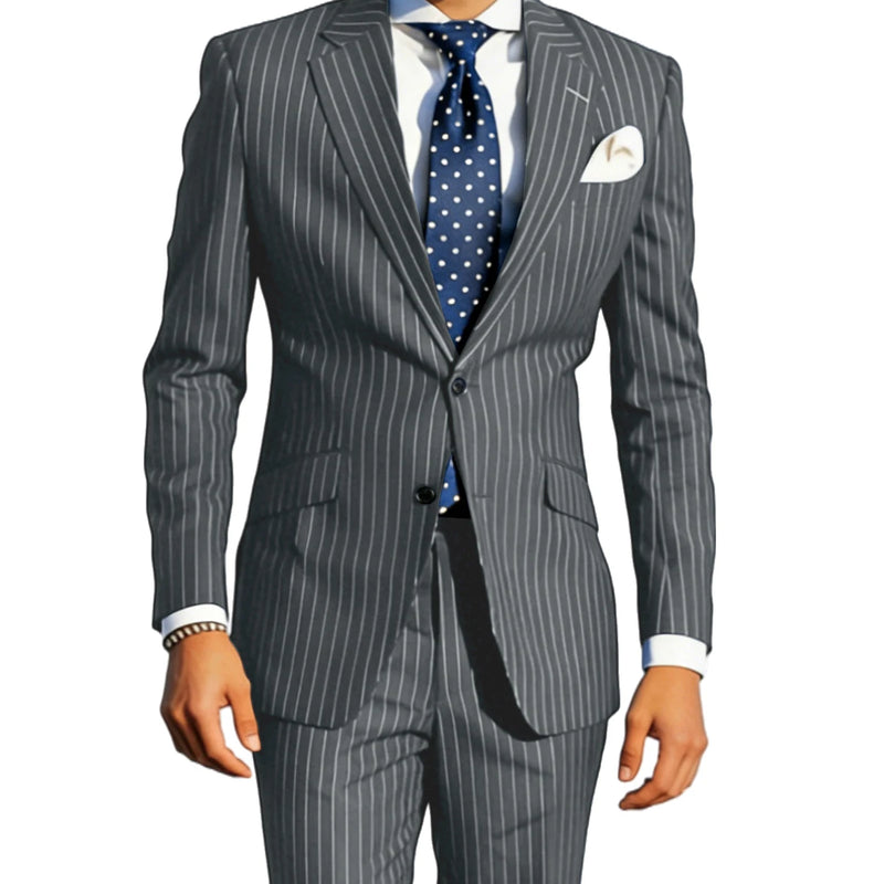 Men's Classic Stripe Suits 2 Piece ( Blazer+Pants ) Notch Lapel 2 Buttons Slim Fit Jacket & Trousers for Business Casual Wedding