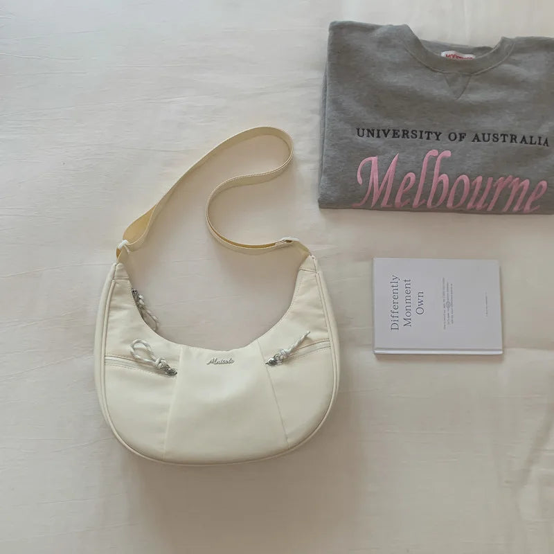 New Fashion Minimalist Shoulder Hobo Bag Large Capacity Casual Nylon Cowhorn Bag Niche for Women Underarm Crossbody Bag