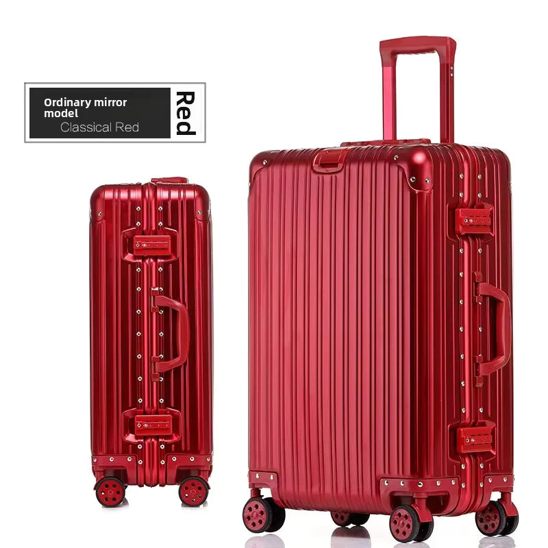 KLQDZMS German All Aluminum Magnesium Alloy Luggage 20 Inch Boarding Suitcase 28 Large Capacity Travel Business Leather Suitcase