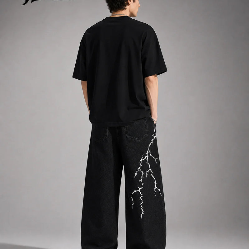 UP.THE Men Solid Black Baggy Wide Leg Jeans, Y2K | SAMAG