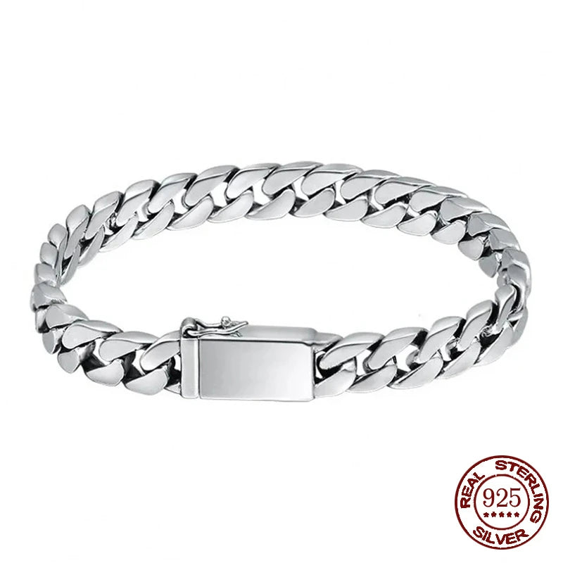 100% S925 Sterling Silver Bracelet 8MM Punk Jewelry Never Fade Carry certificate Men Women Gifts - Visuel 7 | SAMAG