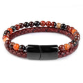 Natural Stone Bracelet Genuine Leather Braided Bracelets Black Stainless Steel Magnetic Clasp Tiger eye Bead Bangle Men Jewelry