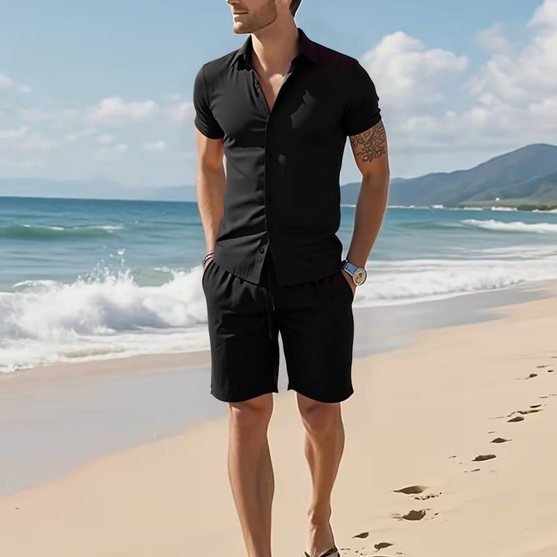 Men's Summer Clean Fit Solid Color Casual Vacation Set | SAMAG