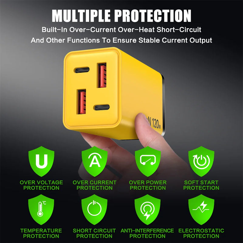 4 Ports 120W USB C Charger Fast Charging EU/US/UK Plug Wall Charger Adapter For iPhone Samsung Xiaomi Huawei Phone Power Charger