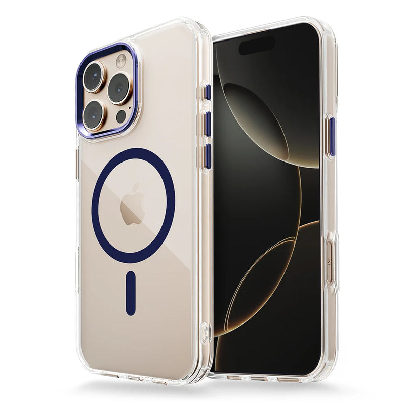 Luxury Magnetic Transparent Phone Case for iPhone 16 12 13 14 15 Pro Max for Magsafe Wireless Charge Shockproof Clear Cover