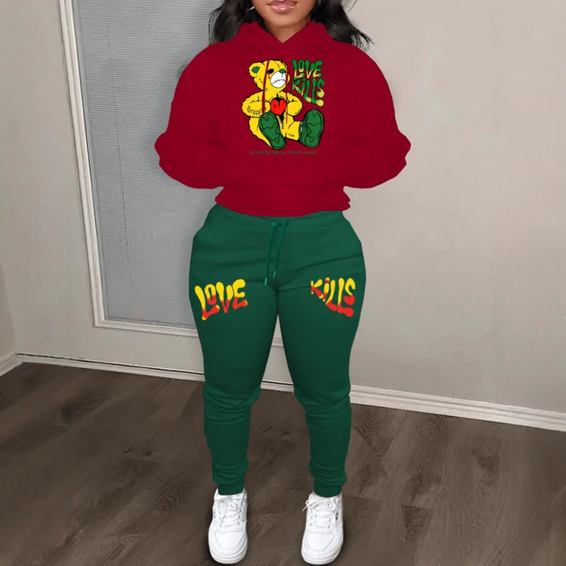 Autumn Winter Women's Tracksuit with Oversize Classic Two Piece Set Women Casual Hoodie&Trouser Suits Fitness Jogging Sports Set