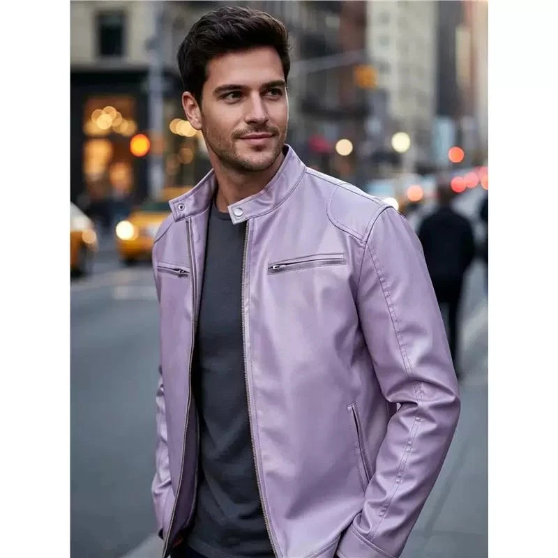 Men's PU leather jacket stand-up collar slim-fit vintage-style biker jacket spring/fall top