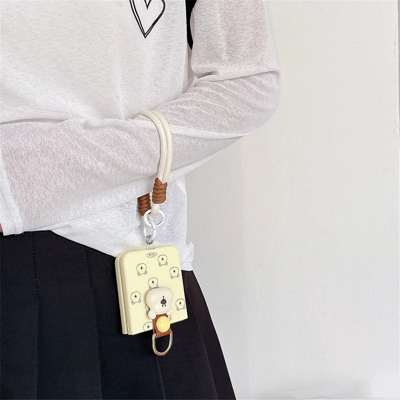 Cute 3D Bear Hand Strap Case for Samsung Galaxy Z Flip 6 5 4 3 Lanyard Ring Holder Shockproof Cover for Samsung Flip6 ZFlip5